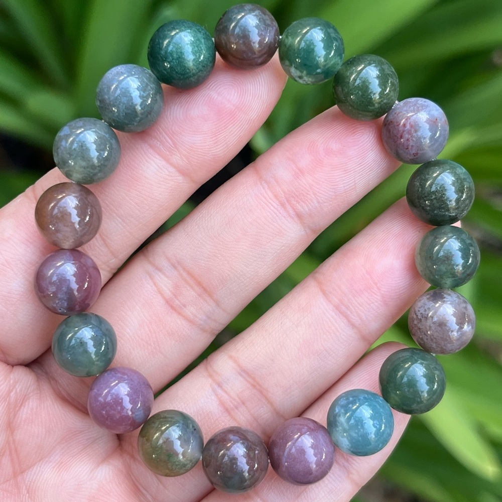 10mm stretchable rainbow color moss agate bracelet - Picture 2 of 9